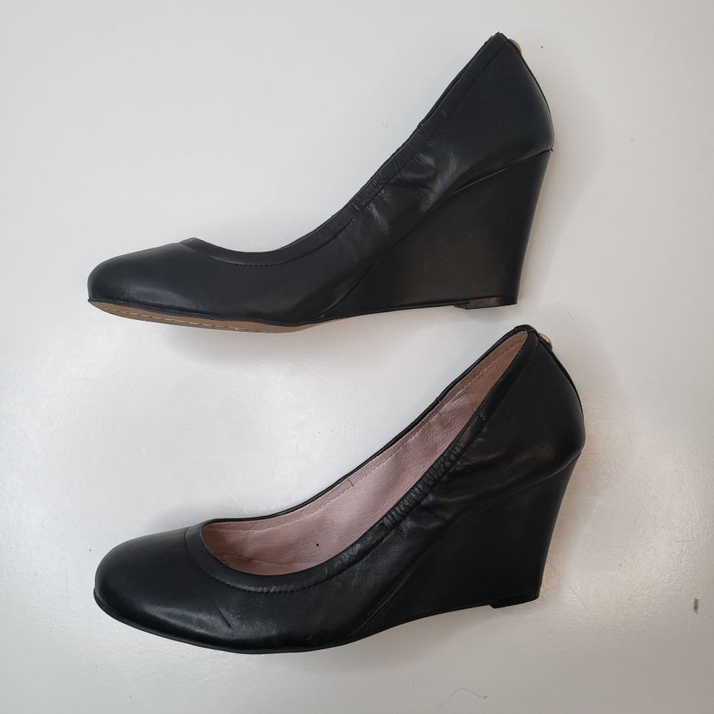 Vince Camuto Slip On Wedge Shoes Sz 8.5 Black Leather Comfort Heeled Dress Shoe - Picture 7 of 11